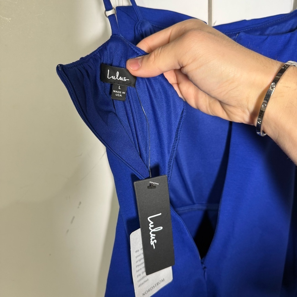 Lulus Royal Blue Midi Sheath Dress Size Large NWT Lined Crepe Chest Sleeveless - Picture 8 of 10